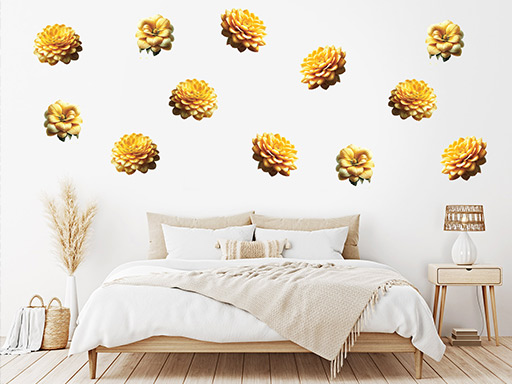 Žluté květy samolepka na zeď, Žluté květy nálepka na zeď, Žluté květy dekorace na zeď, Žluté květy samolepící nálepka na zeď, Žluté květy samolepka na zeď